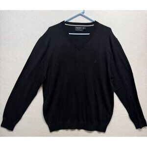 Nautica Mens Black V-Neck Sweater XL Luxury Performance Cotton Blend